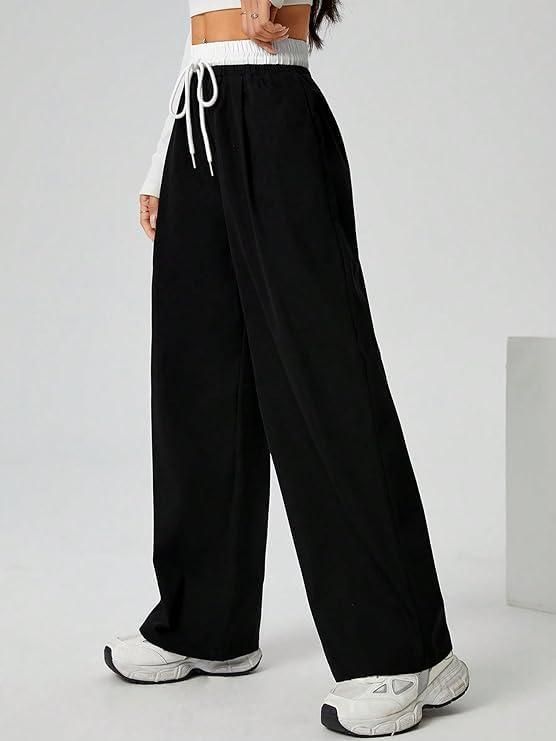 Women’s Trendy Wide Leg Black Casual Pants – Relaxed Fit Streetwear || Hip Hop Pant