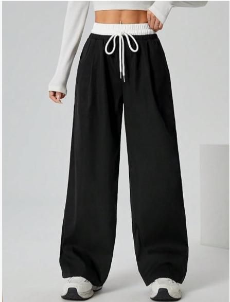 Women’s Trendy Wide Leg Black Casual Pants – Relaxed Fit Streetwear || Hip Hop Pant