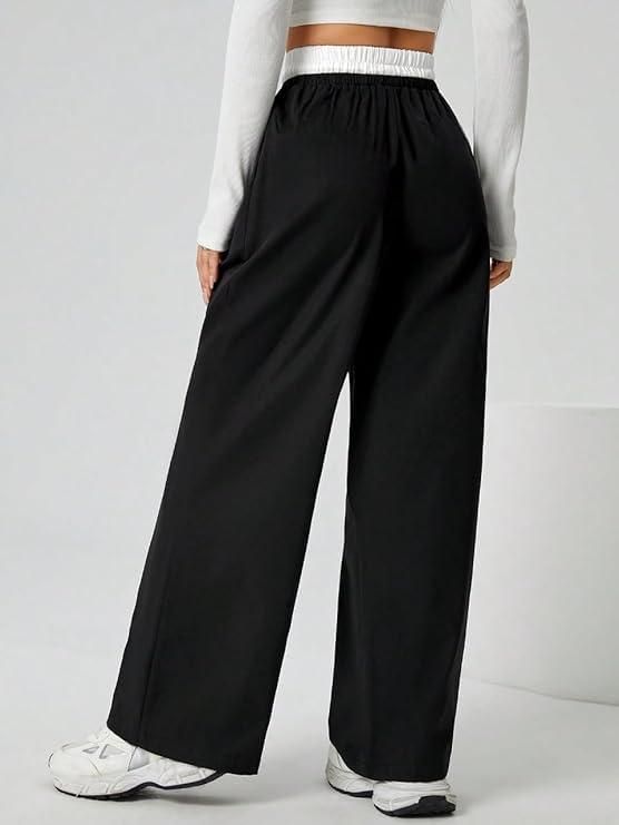 Women’s Trendy Wide Leg Black Casual Pants – Relaxed Fit Streetwear || Hip Hop Pant