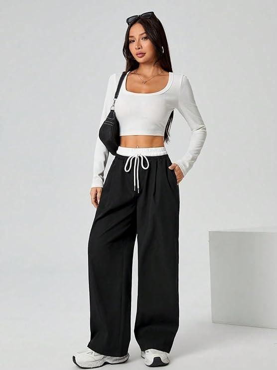 Women’s Trendy Wide Leg Black Casual Pants – Relaxed Fit Streetwear || Hip Hop Pant
