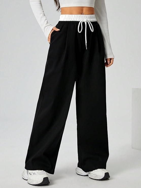 Women’s Trendy Wide Leg Black Casual Pants – Relaxed Fit Streetwear || Hip Hop Pant